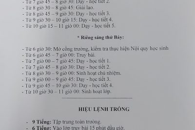Thời gian biểu năm học 2022-2023